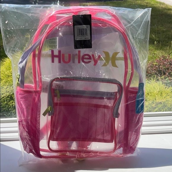 Hurley Transparent Clear Backpack with Pink Trim NWT Perfect for Public Events